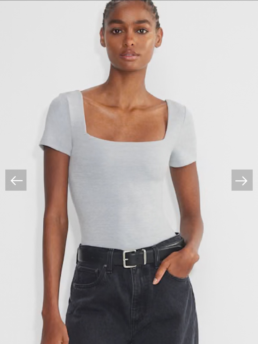 Aritzia Square Neck Short Sleeve Bodysuit - Light Gray